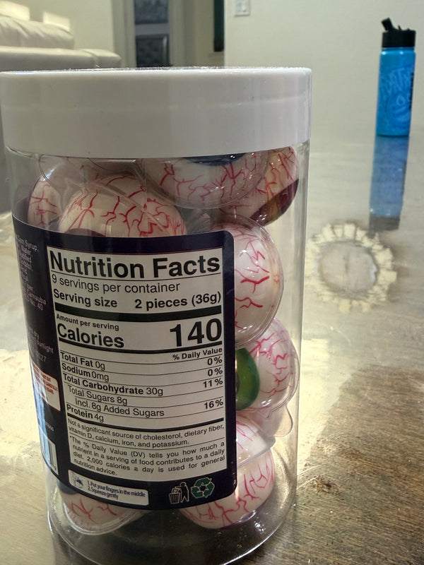 Smakeez Eye Ball Gummy Candy With Fruity Liquid Center Fat Free Halloween 18 Ct - Exotic World Snacks