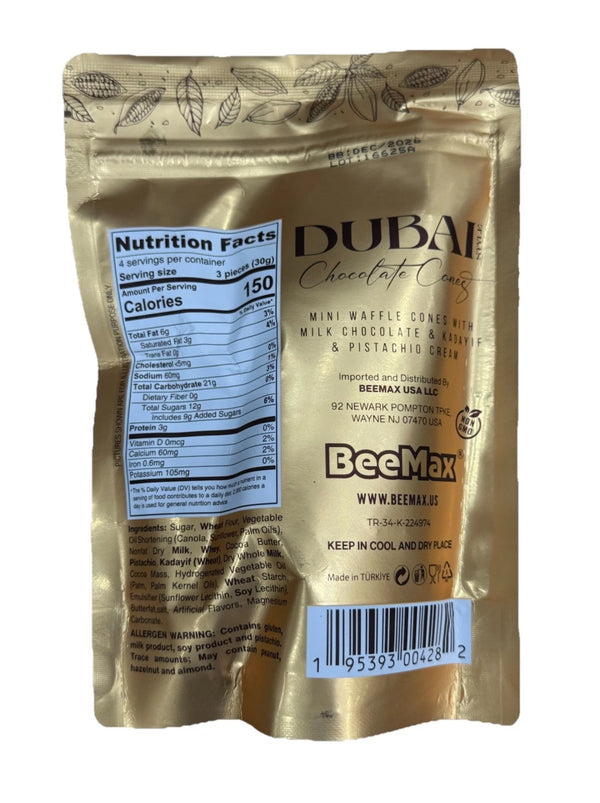Beemax Dubai Waffle mini Chocolate Cones 4.24 Ounce - Exotic World Snacks