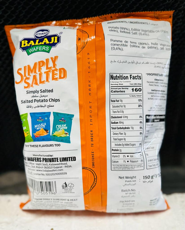 Balaji Wafers Simply Salted Potato Chips - Exotic World Snacks