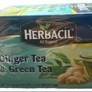 Herbacil Ginger and Green Tea 25 pack - Exotic World Snacks