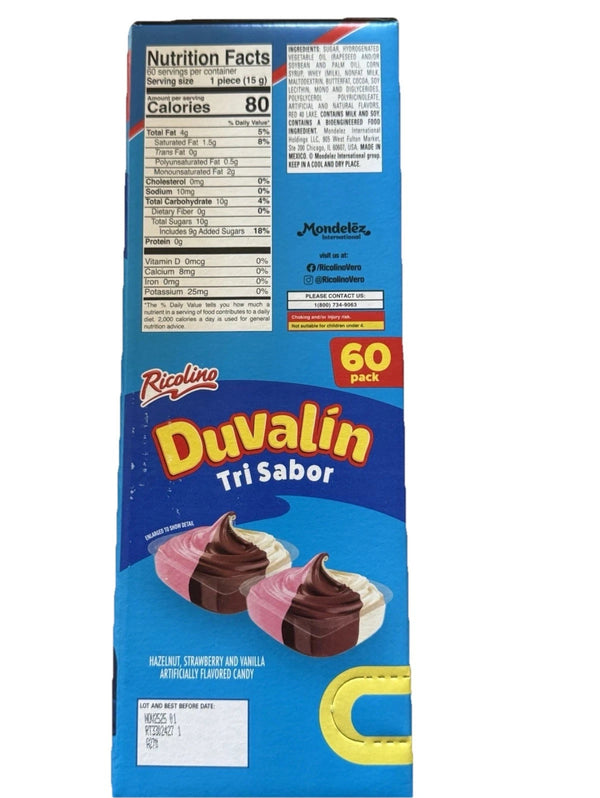 Ricolino Duvalin Trisabor Spread, 60 Count Hazelnut, Strawberry, Vanilla Mexican Candy - Exotic World Snacks